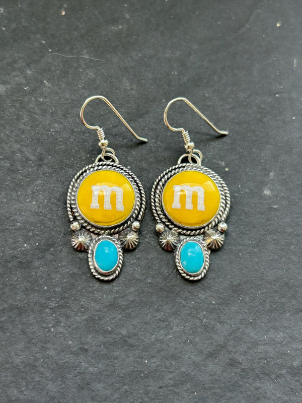 Shay Pfeiffer Sterling Silver Kingman Turquoise + Resin M Candy Dangle Earrings