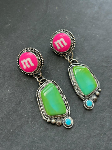 Shay Pfeiffer Sterling Silver Sonoran Turquoise + Resin Hot Pink Candy M Stud Drops