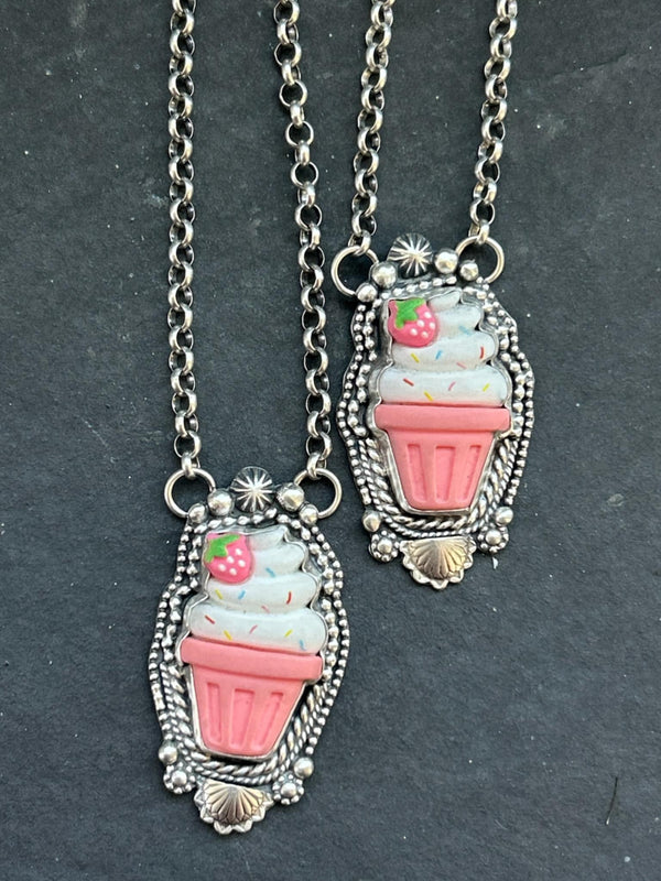Sterling Silver Resin Strawberry Delight Cupcake Necklace
