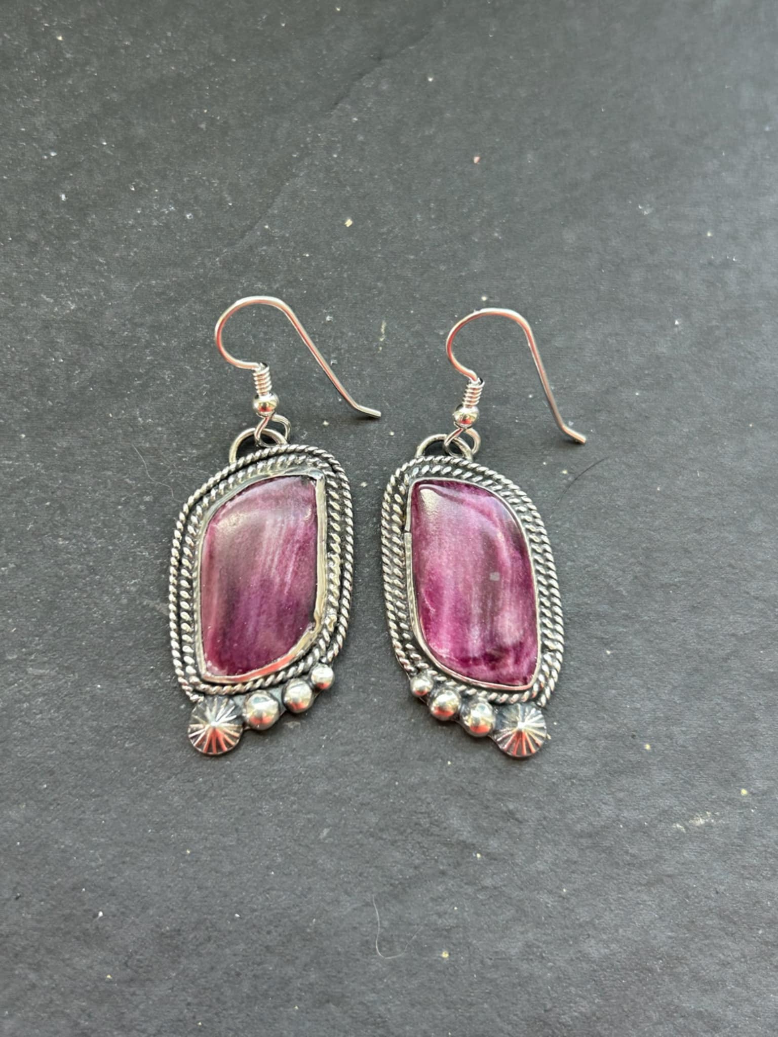 Shay Pfeiffer Sterling Silver Purple Spiny Oyster Dangle Earrings