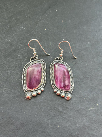 Shay Pfeiffer Sterling Silver Purple Spiny Oyster Dangle Earrings