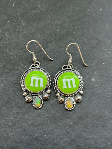 Shay Pfeiffer Sterling Silver Welo Opal + Green Resin M Candy Dangle Earrings