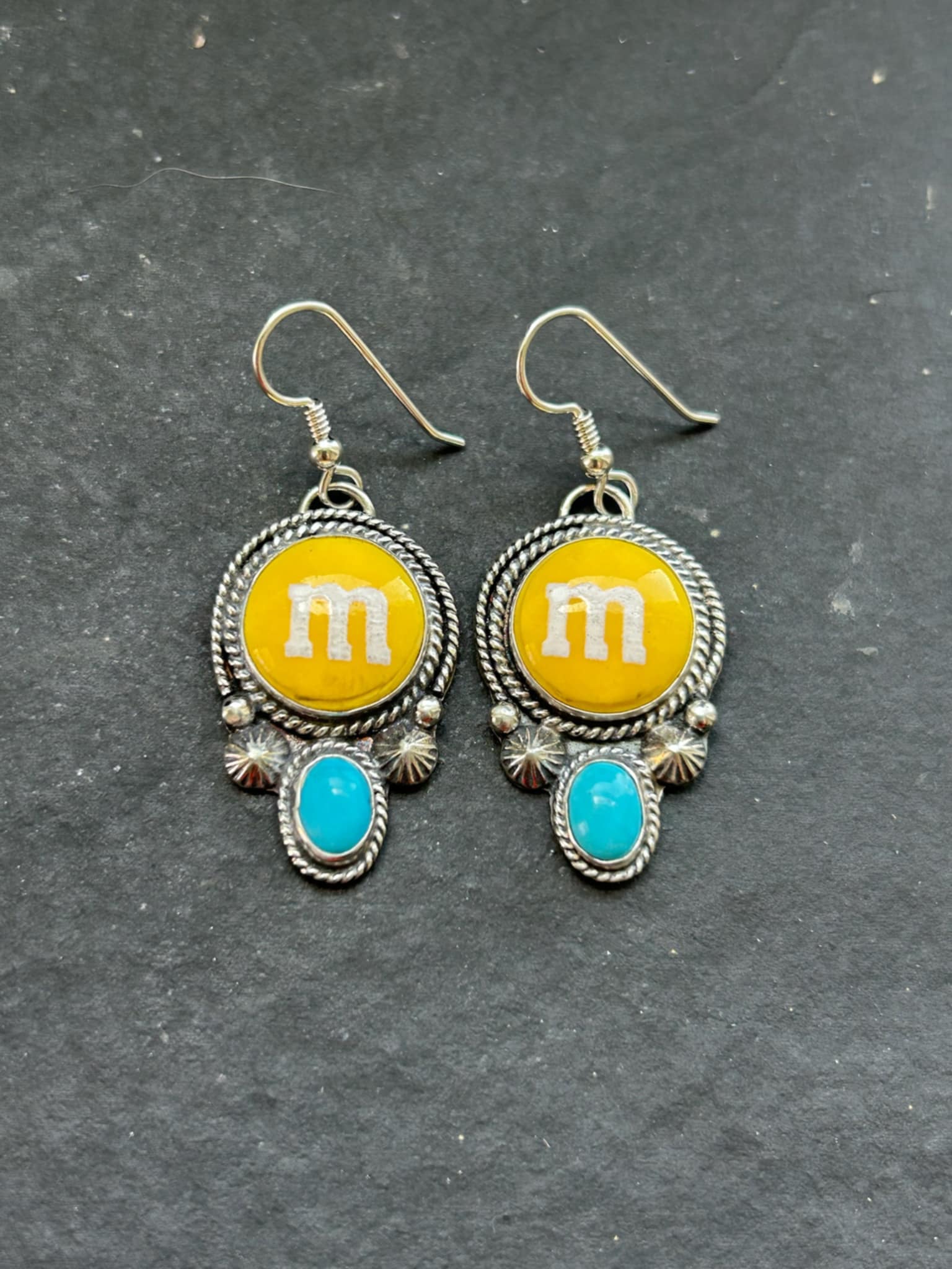 Shay Pfeiffer Sterling Silver Kingman Turquoise + Resin M Candy Dangle Earrings