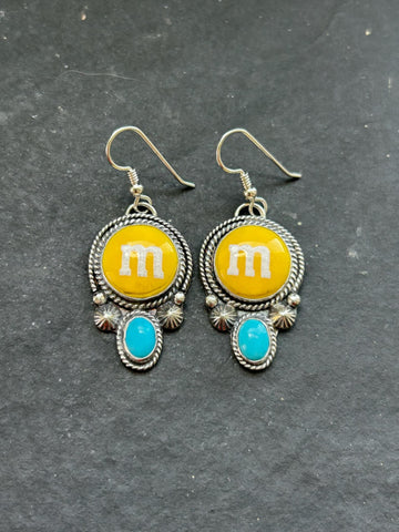 Shay Pfeiffer Sterling Silver Kingman Turquoise + Resin M Candy Dangle Earrings