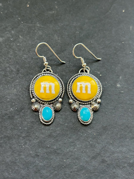 Shay Pfeiffer Sterling Silver Kingman Turquoise + Resin M Candy Dangle Earrings
